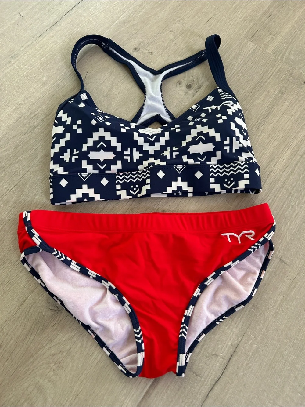 TYR Navy & Red Girls' Geometric Two-Piece Swim Set